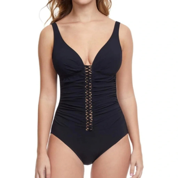 Profile Gottex Black Ruffle one piece Swimsuit bathing suit 14 - Picture 1 of 13
